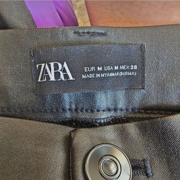Zara Black faux Leather Pants sz m or 6/8 with 28" inseam - Picture 6 of 6